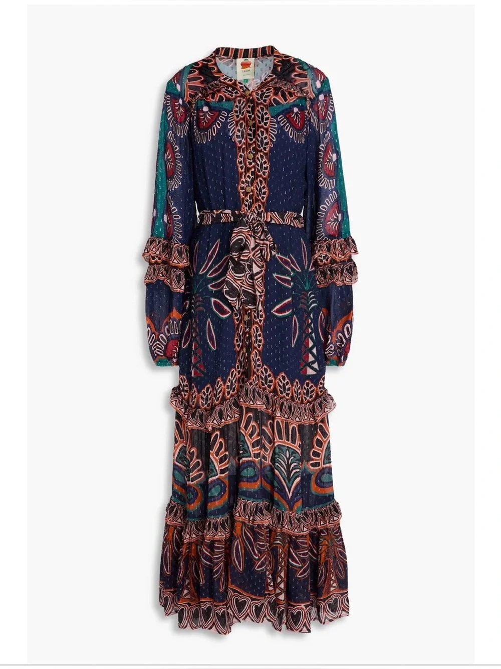Farm Rio Orange Ainika Tapestry Slit Maxi Dress